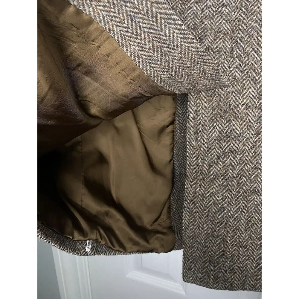 Brooks Brothers Madison X Harris Tweed Herringbone Jacket 43R Brown Wood Buttons